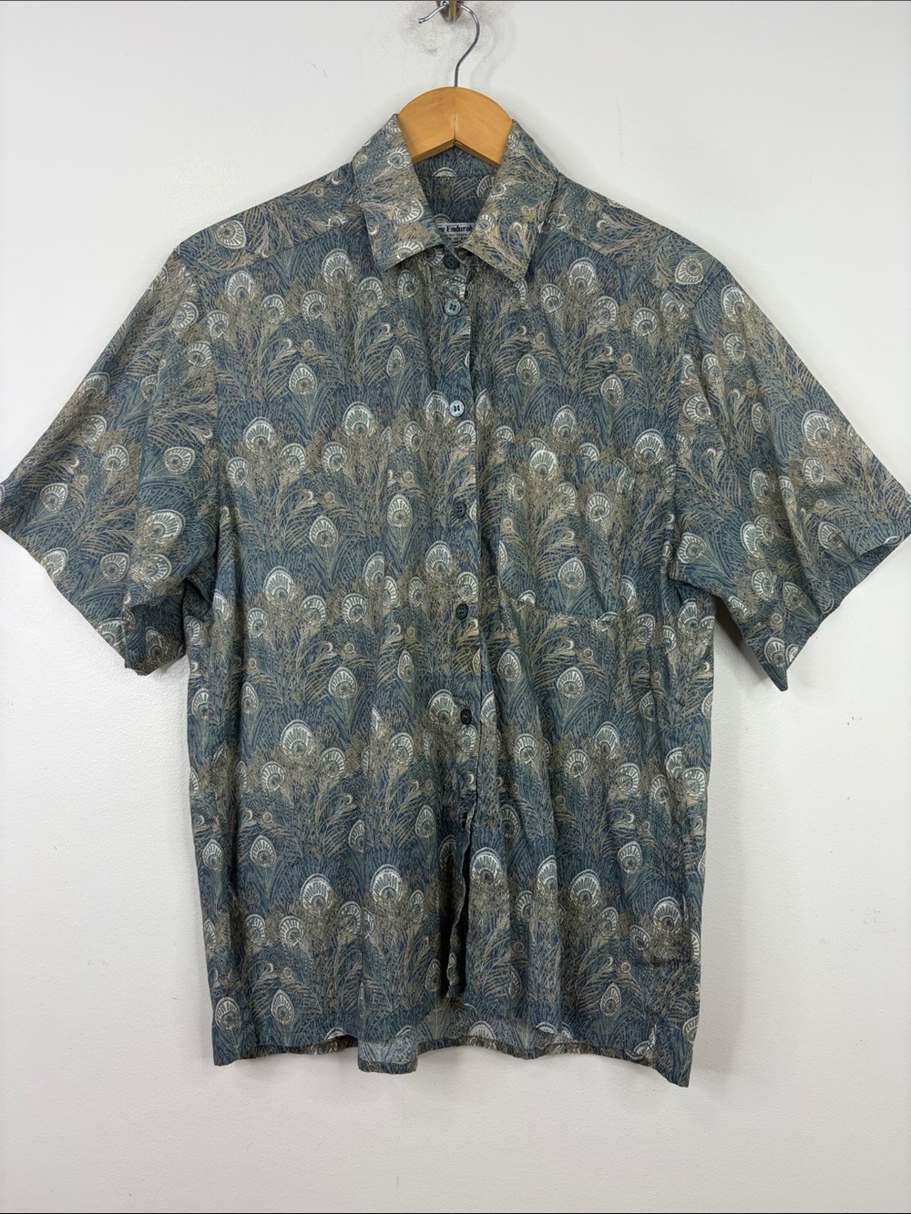 Vintage Tilley Blouse Women Large Blue Peacock Cotton Short Sleeve Top Liberty